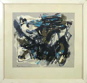 Piet Roovers - Gouache op papier, Compositie - Ingelijst verkocht voor € 100!