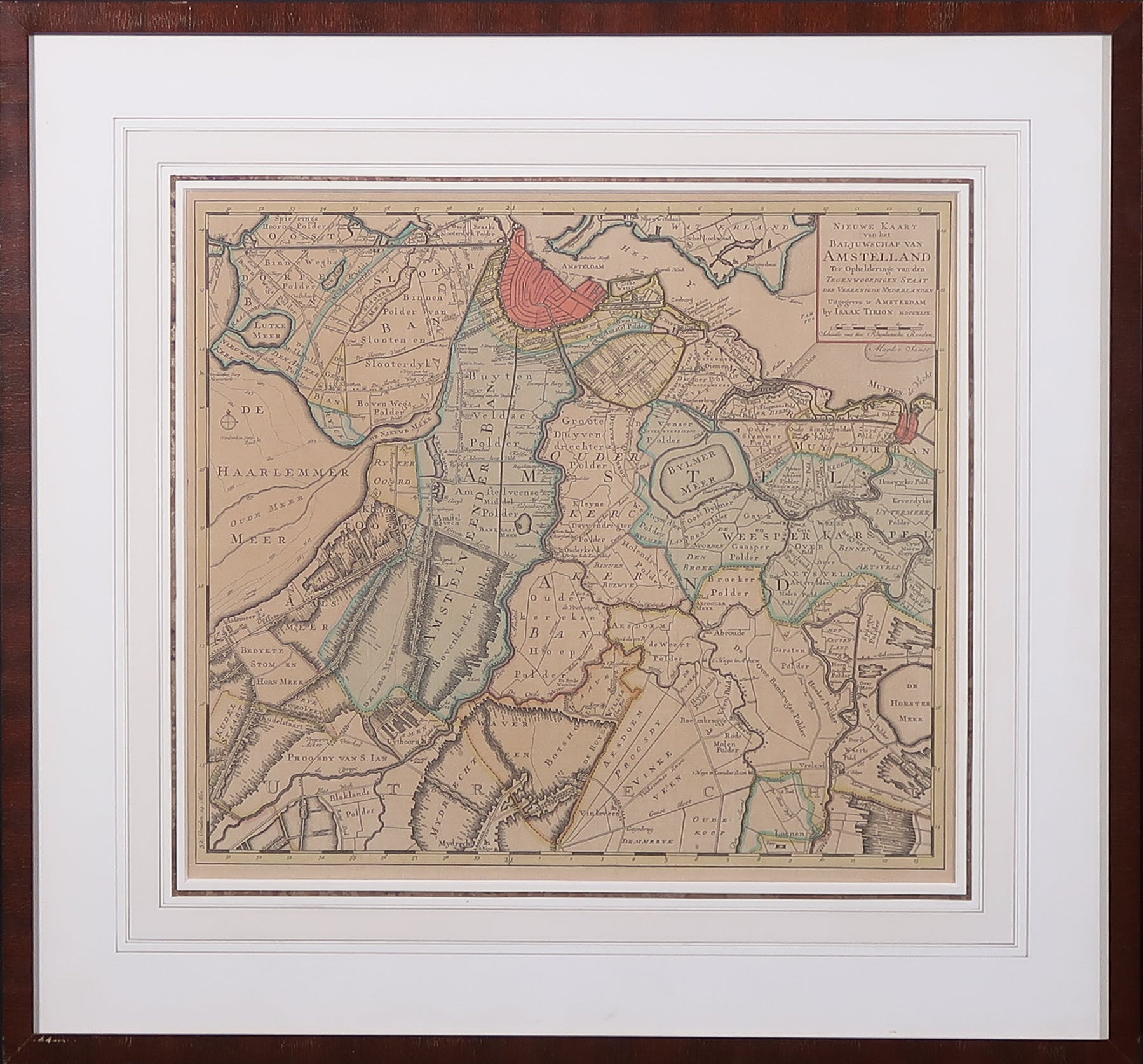 Niet of onleesbaar gesigneerd - Kopergravure, Nieuwe kaart van het baljuwschap van Amstelland - Ingelijst verkocht voor € 1!