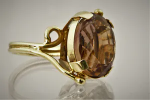 Eyecatcher! Vintage 14krt gouden designring met gefacett. "whiskey" Kwarts steen kopen? Bied vanaf 190!