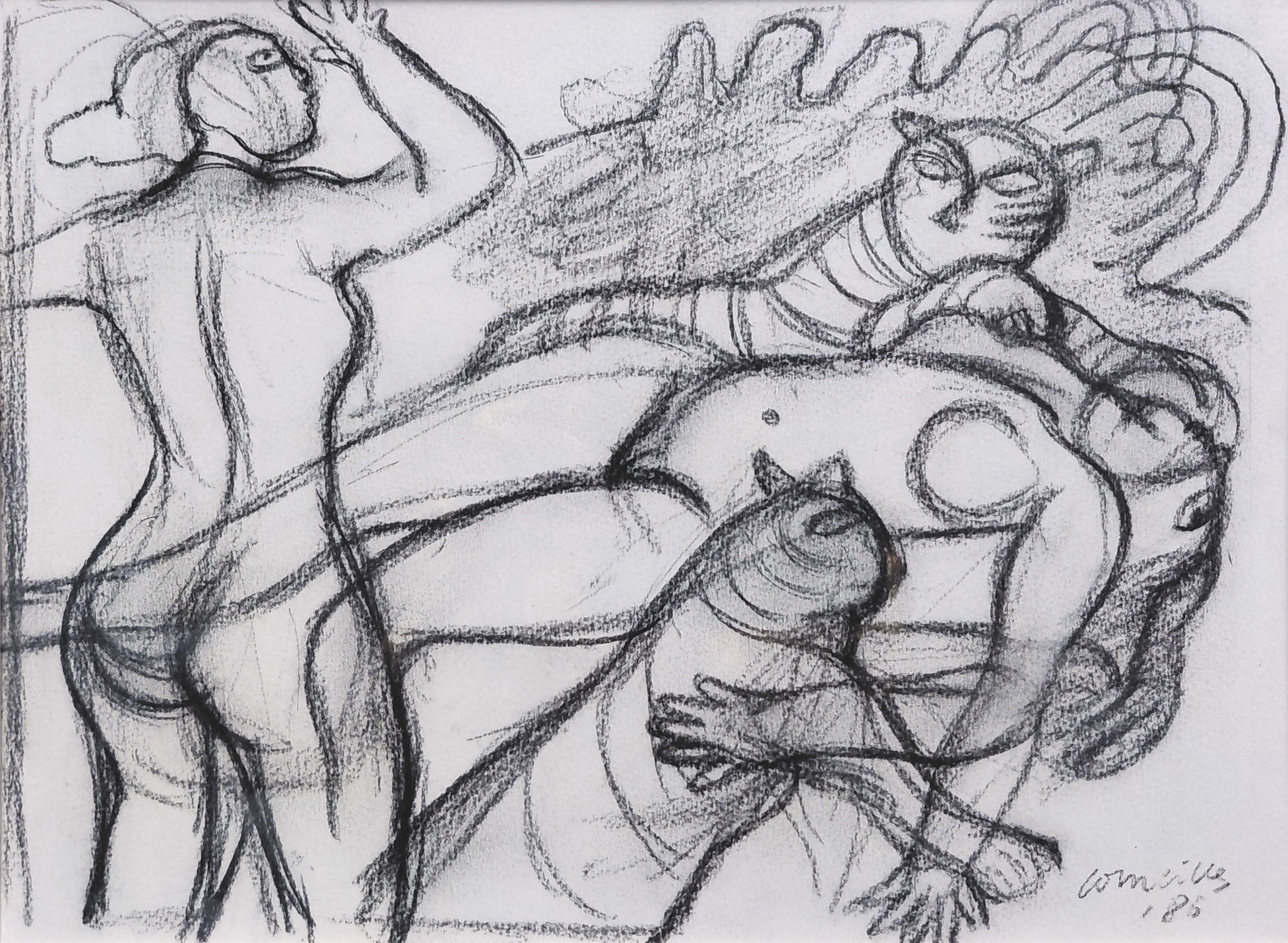 Corneille - Les Tigres Amoureux, zwart krijt op papier (mooi ingelijst) kaufen? Bieten Sie von 1600!