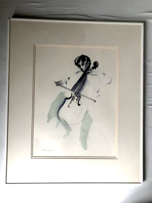 Henk Fonville - Bassist - Aquarel, Ingelijst kopen? Bied vanaf 90!