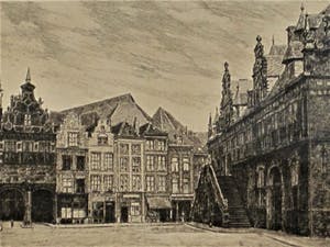 Niet of onleesbaar gesigneerd - Mooie scherpe droge naald Ets "groote markt Nijmegen" gesigneerd kopen? Bied vanaf 1!