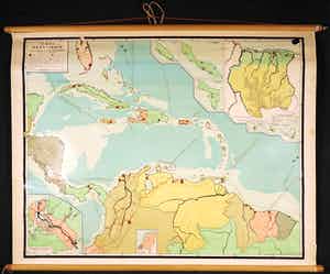 Schoolkaart West-Indie:  Suriname, Curacao en de Antillen. verkocht voor € 1!