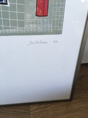 Jos Willems - Zeefdruk ‘ Elkaar de bal toegooien ‘ ingelijst kopen? Bied vanaf 25!