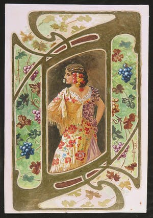 Niet of onleesbaar gesigneerd - Gouache, aquarel en collage, Lot van vier ontwerptekeningen kopen? Bied vanaf 1!