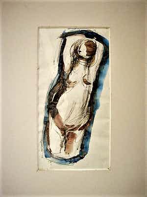 Henk van den Idsert - Zeldzaam impress. Aquarel / Inkt (op ABN/AMRO Enveloppe) "Naakt" gesigneerd verkocht voor € 60!