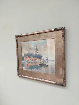 Henri Janlet - Hollands rivierlandschap met dorp, kerktoren en molen kopen? Bied vanaf 40!