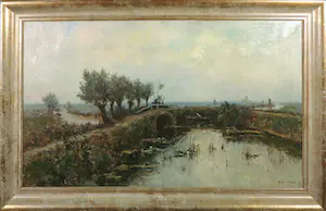 Berend Jan Brouwer - Olieverf op doek, Landschap met visser kaufen? Bieten Sie von 1!