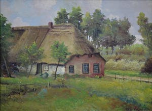 Niet of onleesbaar gesigneerd - Boerderij in een Hollands landschap - Olieverf op paneel - Gesigneerd kopen? Bied vanaf 1!