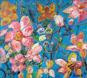 Ron van den Bosch - Acryl op doek, Bloesem verkocht voor € 150!