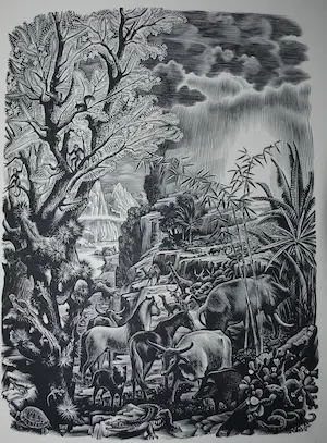 Dirk van Gelder - De Scheppingsdagen, 17 houtgravures 1950 plus Kerstgroet in houtgravure kopen? Bied vanaf 40!