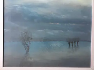 Ted Licht - Overstromend rivierlandschap | grote kleuren krijttekening - ingelijst kopen? Bied vanaf 50!