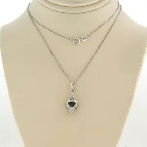 14k witgouden collier met saffier en briljant geslepen diamant 0.20 ct - 45 cm kopen? Bied vanaf 375!