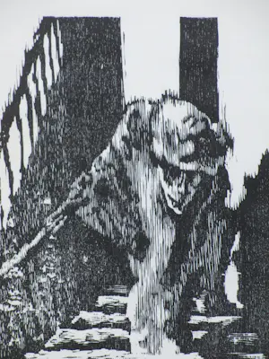 Herman Gordijn - Schimmige figuur op een trap - Houtsnede kopen? Bied vanaf 150!