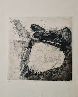Ronald Abram - Joods Amsterdams kunstenaar - Abstracte Ets - 1963 - gesigneerd - kleine oplage kopen? Bied vanaf 38!