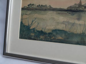 Niet of onleesbaar gesigneerd - Ingelijste aquarel, “Landschap met water” – gesigneerd ‘v. Os’ kopen? Bied vanaf 1!