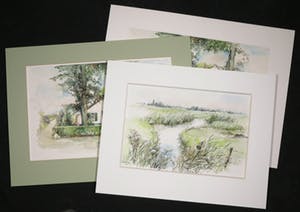 Coraline Backer - Lot van één aquarel en twee offset prints, Landschappen kopen? Bied vanaf 1!