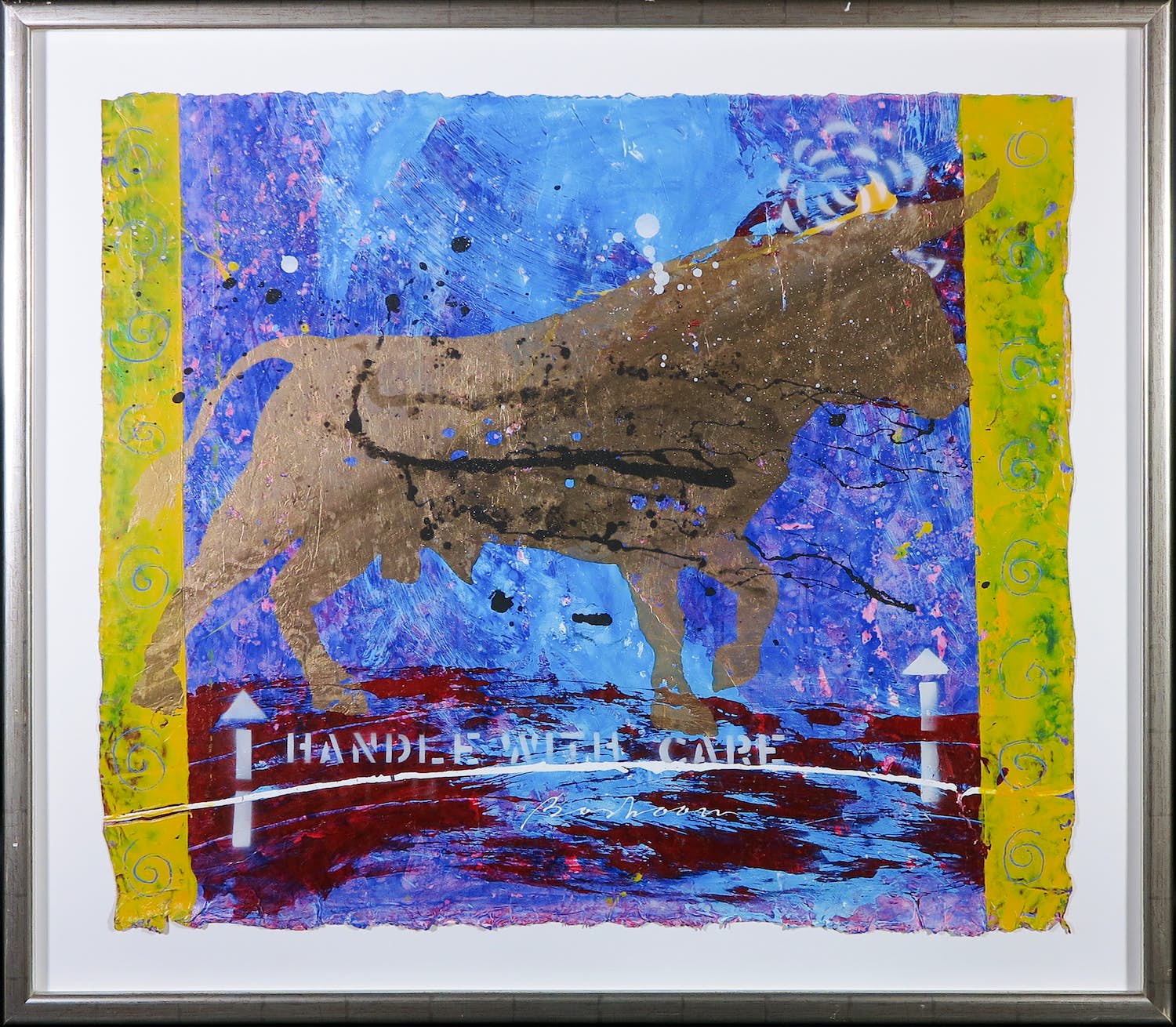 Leon Bosboom - Acryl op papier, Handle with care - Ingelijst verkocht voor € 1!