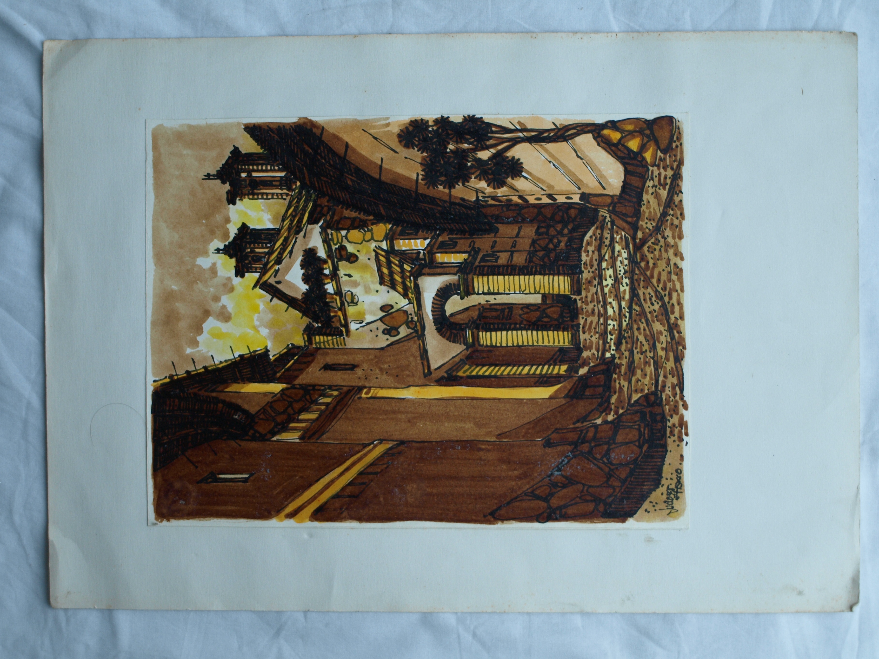 Niet of onleesbaar gesigneerd - 2 Aquarellen , Dorpsgezichten - gesigneerd kopen? Bied vanaf 1!