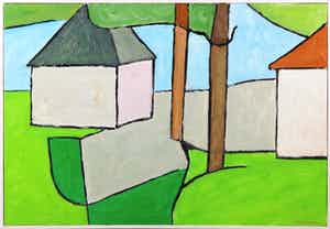 Paul Overhaus - Olieverf op board, Erf - Ingelijst verkocht voor € 100!