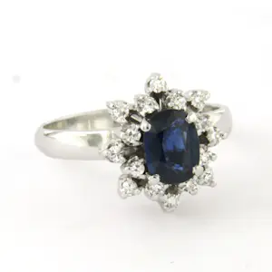 14k gouden ring met saffier en single cut geslepen diamant tot. 0.25ct kopen? Bied vanaf 540!