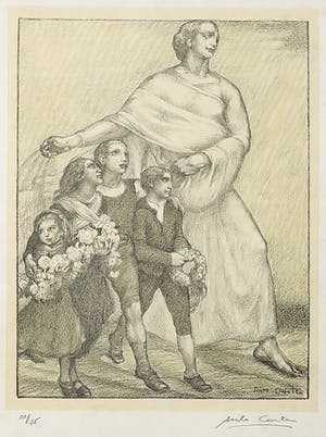 Anto Carte - Litho, Enfants aux fleurs - Ingelijst kopen? Bied vanaf 1!