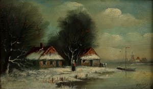 Piet Peters - Wintergezicht met boerderij aan water kopen? Bied vanaf 95!