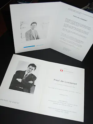 AcheterPaul de Lussanet - gesigneerde biografie, 2 catalogi en 2 uitnodigingskaarten? Enchérissez de 40!
