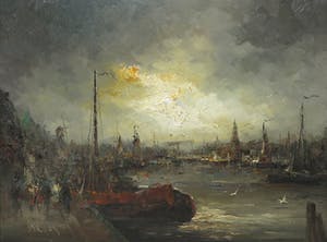 Jan Bevort - Olieverf op doek, Gezicht op Amsterdam - Ingelijst (Groot) kopen? Bied vanaf 200!