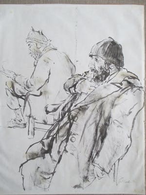 Piet Klaasse - Pentekening Twee mannen kopen? Bied vanaf 35!