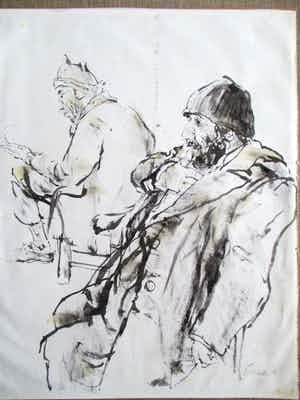 Piet Klaasse - Pentekening Twee mannen verkocht voor € 35!