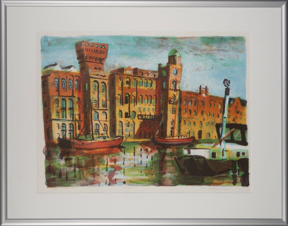 Jeroen Hermkens - Jeroen Hermkens: Litho, Rijstpellerij Hollandia, Wormer - Ingelijst verkocht voor € 40!