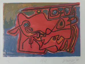 Corneille - ABSTRACTIE / KLEURETS / 83x91cm / KADER / SIG / 1988 / GROOT FORMAAT kopen? Bied vanaf 125!