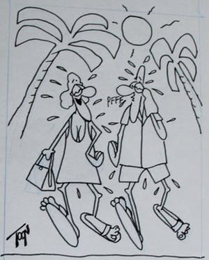 Toon van Driel - Pentekening: Toon op vakantie - "Het is toch een ander soort hitte dan..." kopen? Bied vanaf 55!