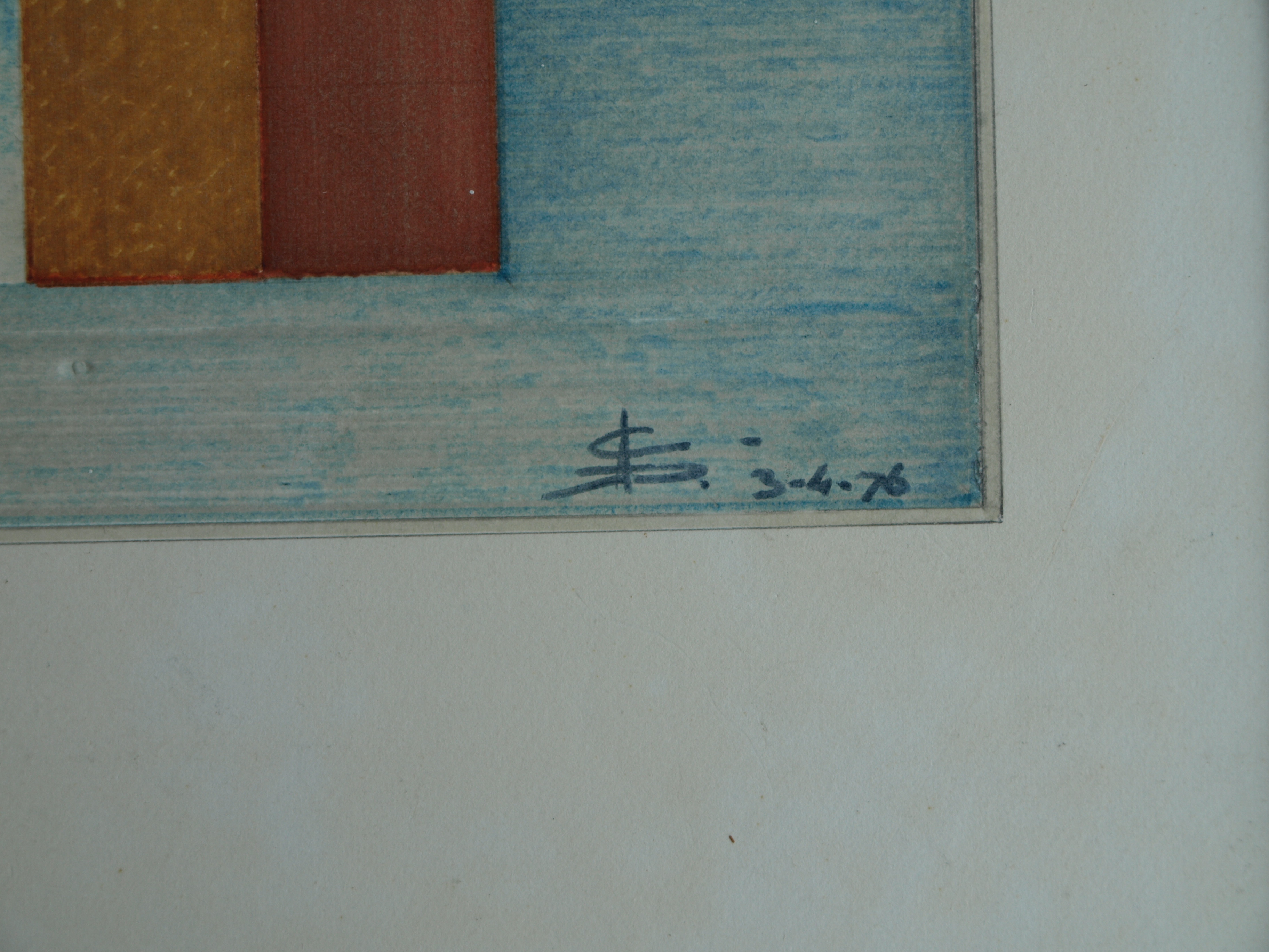 Niet of onleesbaar gesigneerd - Tekening , Bouwwerk – gesigneerd d.m.v. monogram – ingelijst - 1976  kopen? Bied vanaf 1!