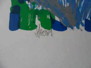 Ad van Hassel - Zeefdruk, 3 Blauwen tulpen. kopen? Bied vanaf 35!