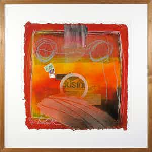 Theo Koster - Zeefdruk en collage, Zonder titel - Ingelijst verkocht voor € 20!