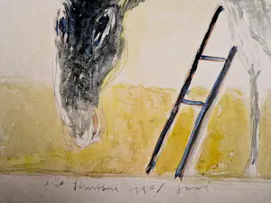 Dick Fluitsma - grote gemengde techniek op papier - ezel en ladder - 1990 - gesigneerd kaufen? Bieten Sie von 39!