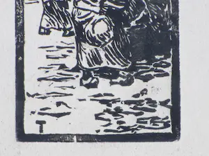 Niet of onleesbaar gesigneerd - Vischafslag te Katwijk aan Zee - Houtsnede kopen? Bied vanaf 1!