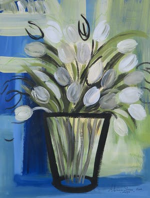 Ans Lemmens - Gouache op papier, Tulips - Ingelijst kopen? Bied vanaf 50!