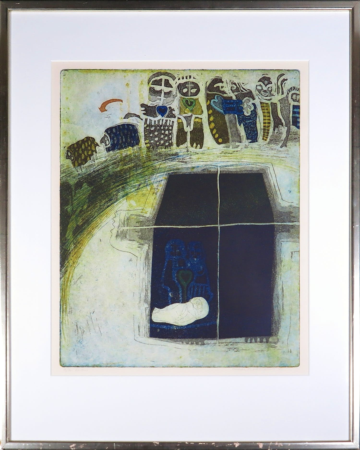 Michel van Overbeeke - Aquatint, Herders - Ingelijst verkocht voor € 50!