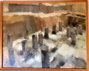 Dick van 't Wout - Heipalen - Olieverf op doek verkocht voor € 120!