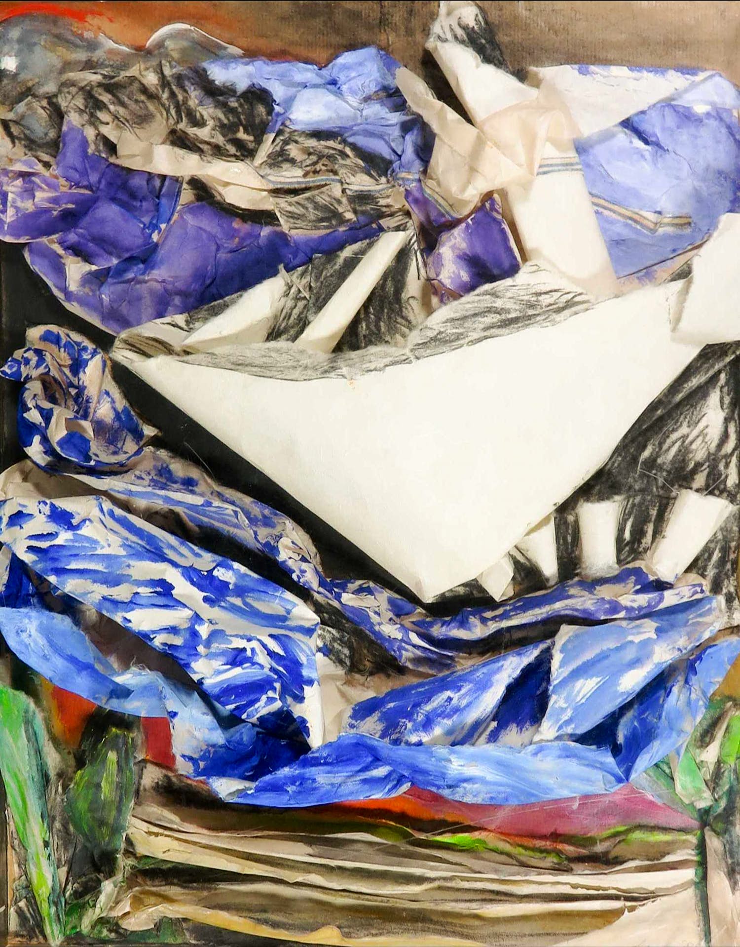 Jacqueline de Jong - Collage, Zeilboot op zee (in plexiglas box) verkocht voor € 750!