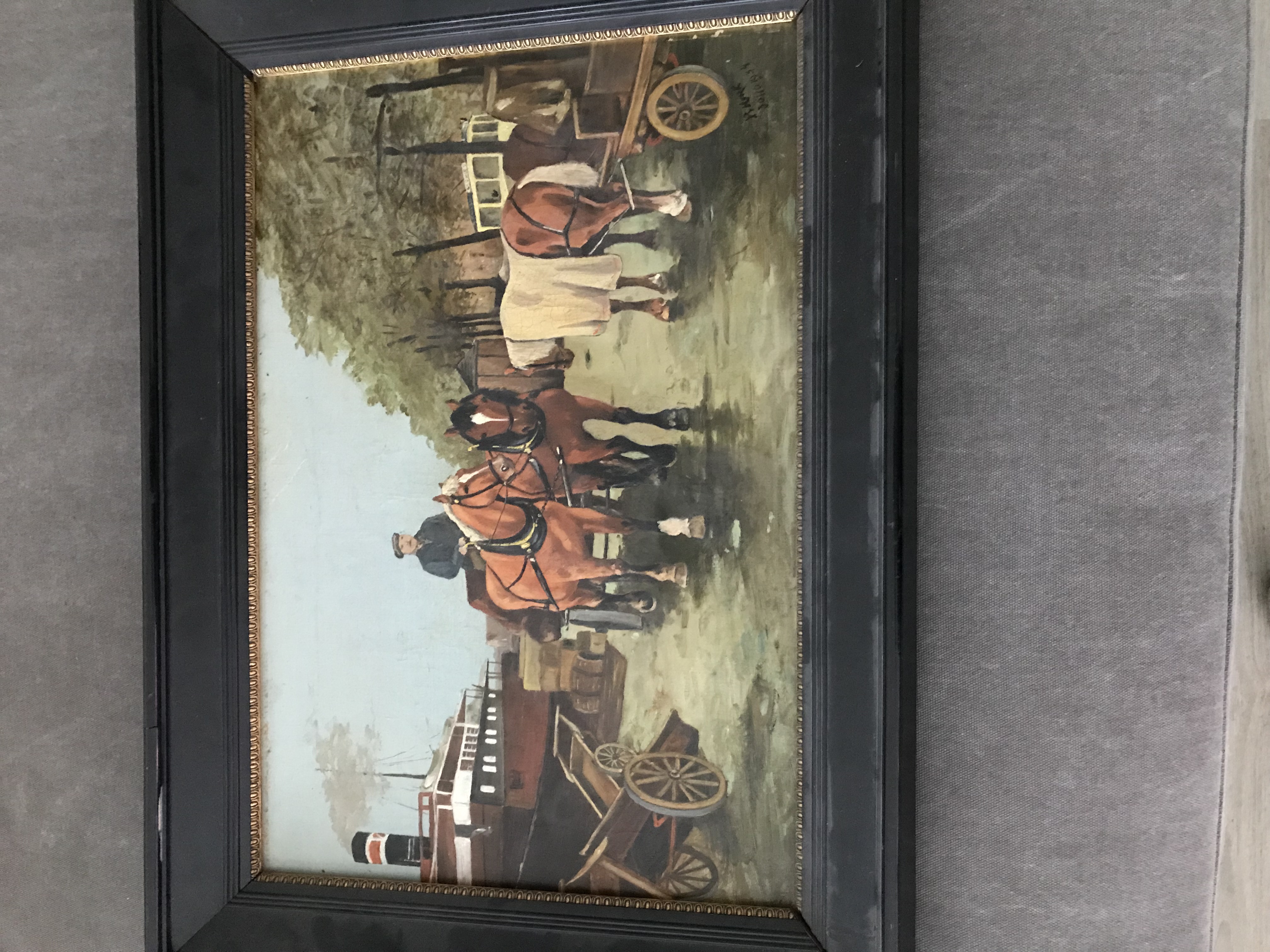 Niet of onleesbaar gesigneerd - Paard en wagen aan de maas kopen? Bied vanaf 1!