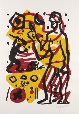 A.R. Penck - Zeefdruk opgedragen aan Mikis Theodorakis - Ingelijst kopen? Bied vanaf 1!