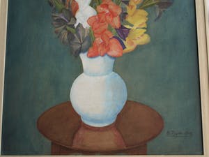 Niet of onleesbaar gesigneerd - Ingelijste gouache , “Bloemen in Vaas” - 1943 kopen? Bied vanaf 1!