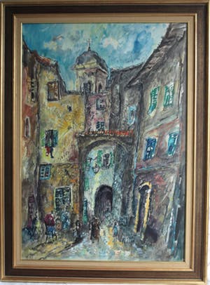 Jan Makkes - Gemengde techniek , GROOT , Stadspoort – ingelijst – 1977 kopen? Bied vanaf 1!