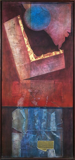 Bert Grotjohann - Gemengde techniek op doek, Archeologisch landschap 10 - Ingelijst (Zeer groot) kopen? Bied vanaf 150!