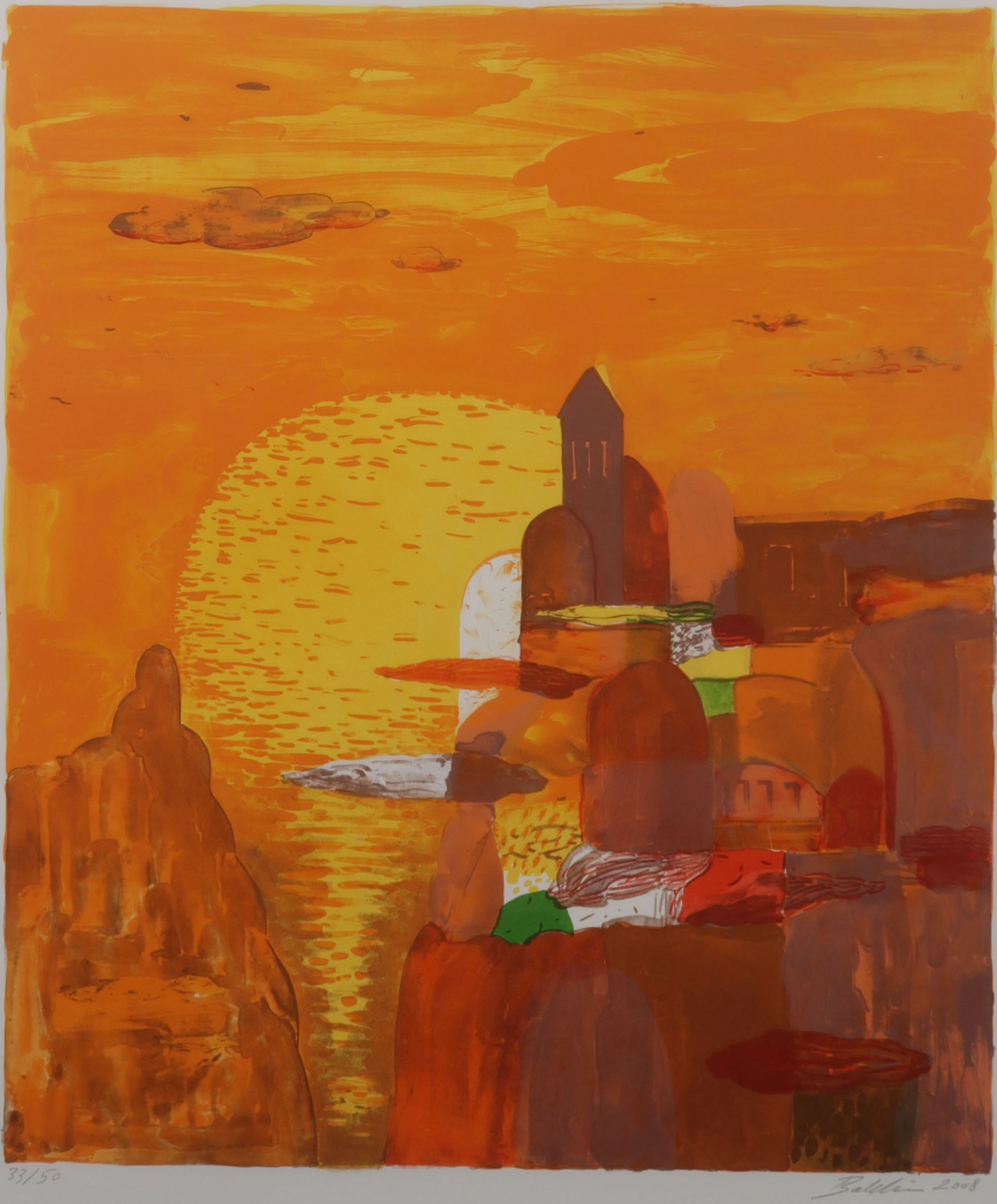 Ahmad Baldin - Litho, Denkbeeldige stad - Ingelijst kopen? Bied vanaf 35!