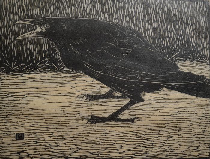 Jan Mankes - LAATSTE KEER AANGEBODEN. Schreeuwende kraai - 1919 verkocht voor € 425!